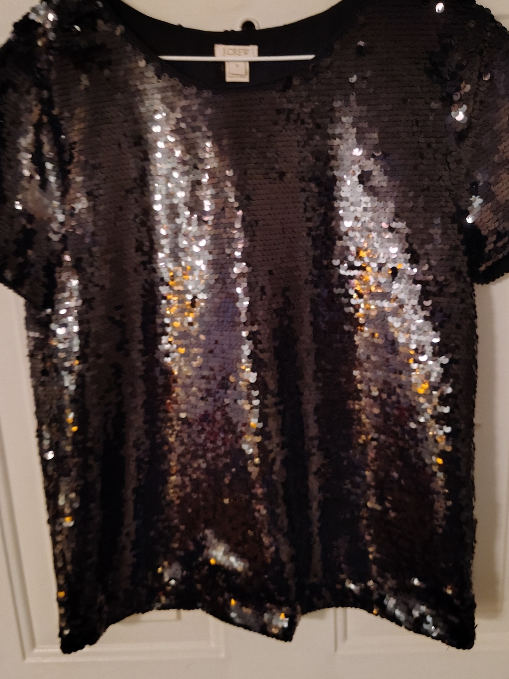 J.Crew Black Sequin Short Sleeve Top